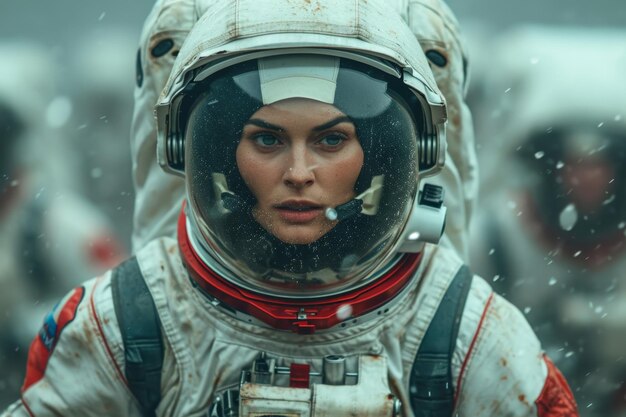 Retrato de una mujer astronauta El concepto de los vuelos espaciales