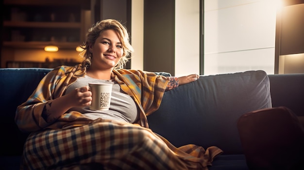 Foto retrato de una mujer atractiva sosteniendo una taza de café