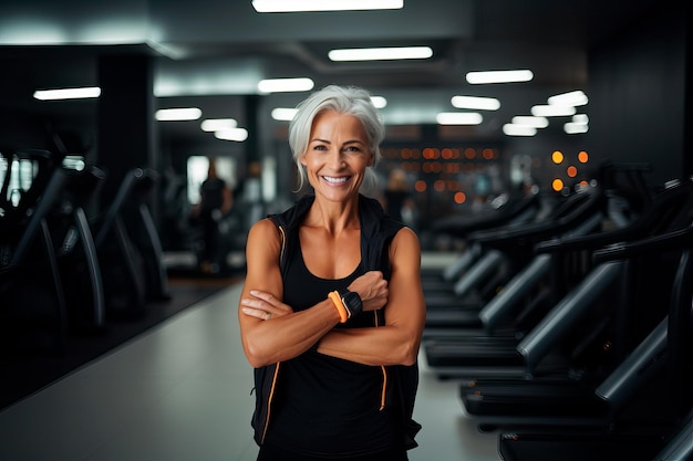 retrato de una mujer bastante madura en el gimnasio