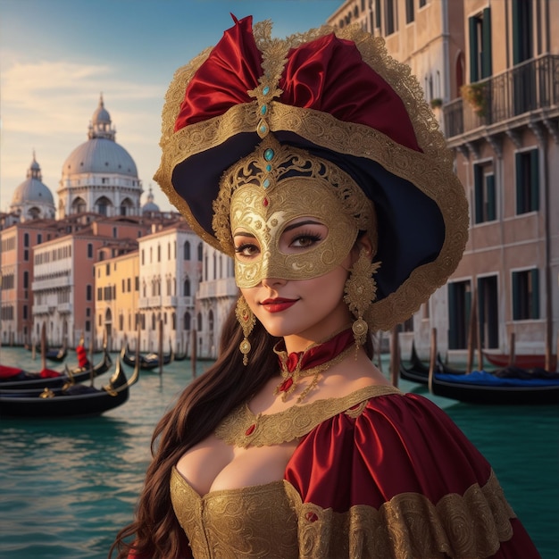 Retrato de una mujer bonita vistiendo un disfraz de carnaval de Venecia