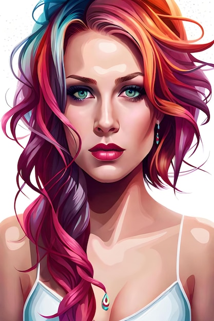 Un retrato de una mujer con cabello colorido