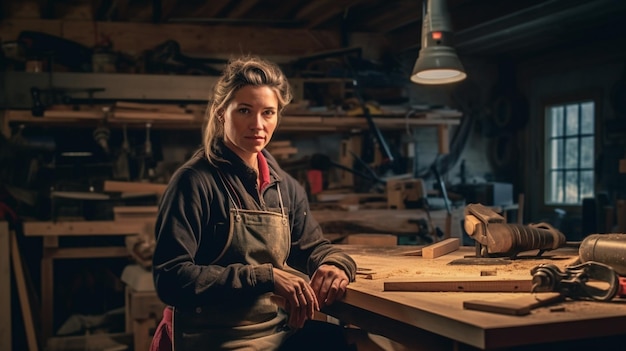 Retrato de mujer carpintero creado con tecnología de IA generativa