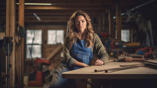 Foto retrato de mujer carpintero creado con tecnología de ia generativa