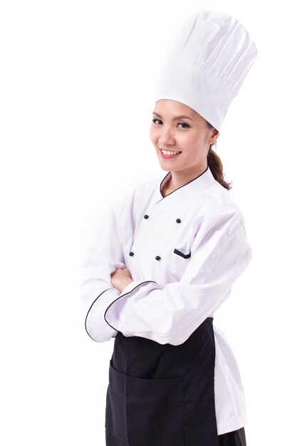 Retrato de una mujer chef alegre