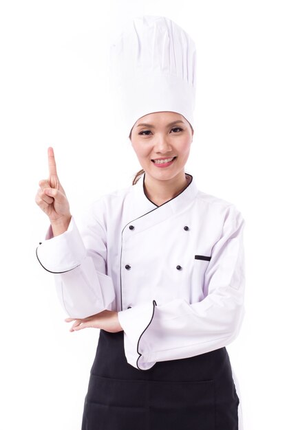 Retrato de una mujer chef alegre