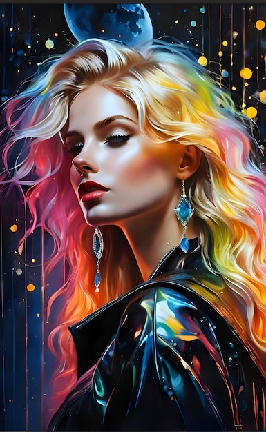 retrato de una mujer de color cabello arco iris