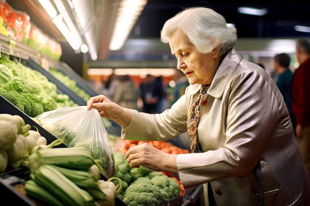 Un retrato de una mujer comprando en un supermercado