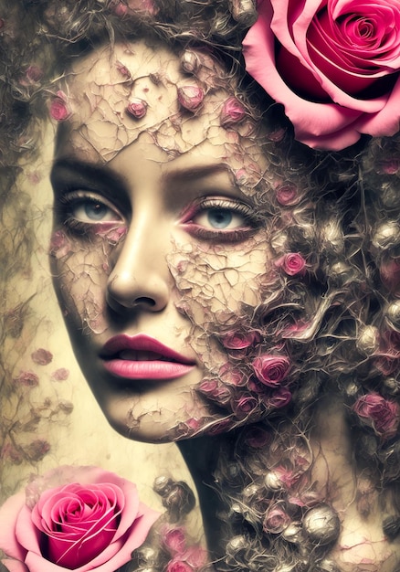 Retrato mujer diosa hermosa en flores