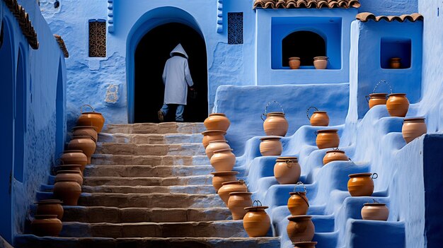 Retrato de mujer de la diversidad cultural frente a un fondo azul capturada tradición arte fotográfico ai