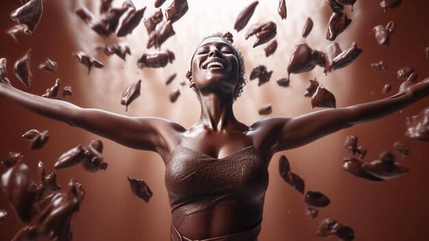retrato de una mujer elegante feliz día de chocolate fondo