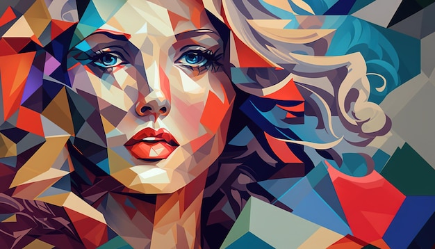 Retrato de mujer en estilo cubismo ilustración colorida generativa AI