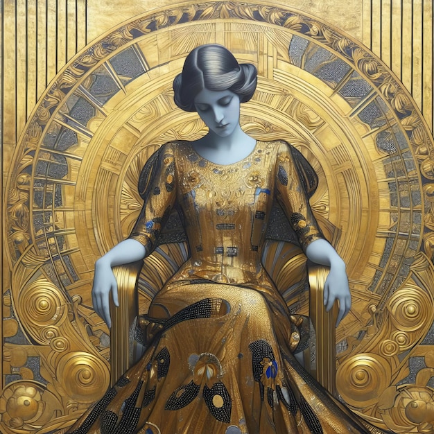 Retrato de una mujer en estilo vintage Art Deco mucho oro