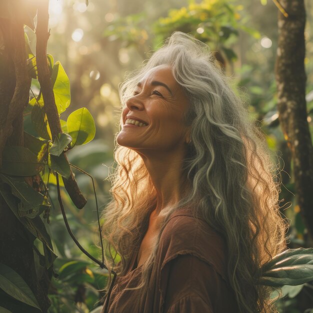 Foto retrato de una mujer feliz en la naturaleza