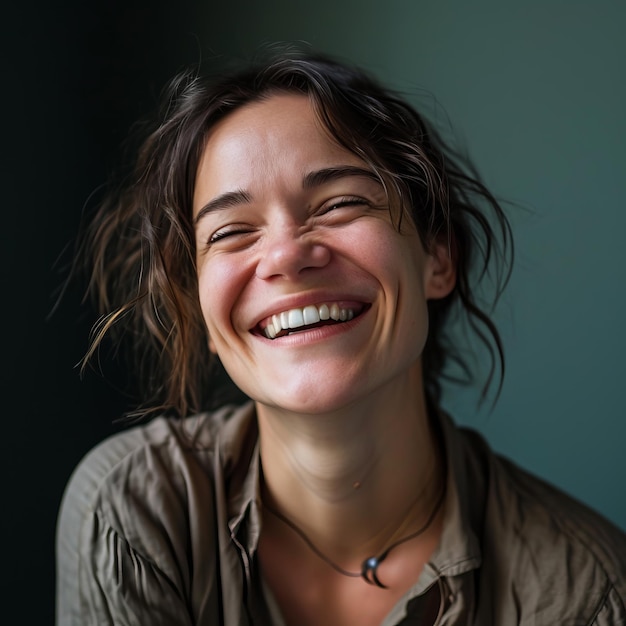 Retrato de una mujer feliz riendo foto de archivo