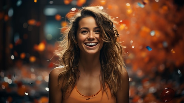 Foto retrato de mujer feliz