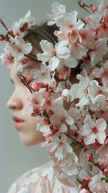 Retrato de una mujer con flores de cerezo