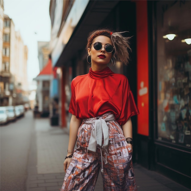 retrato de mujer en el fondo de la ciudad