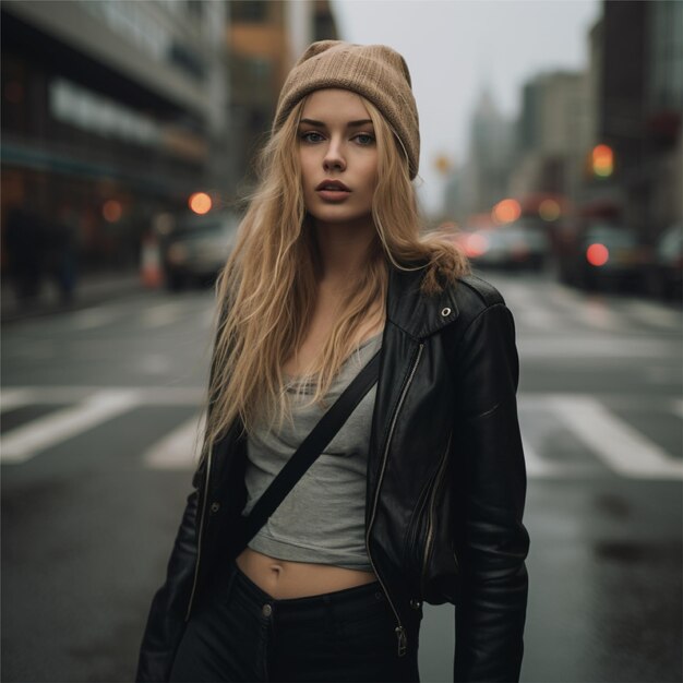 retrato de mujer en el fondo de la ciudad