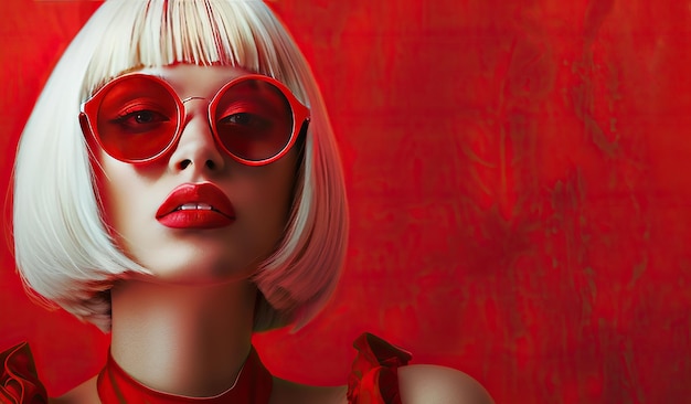 Retrato de una mujer con gafas rojas