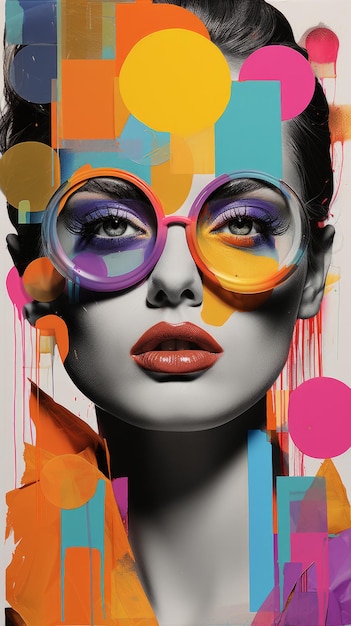 Retrato de una mujer con gafas de sol de colores brillantes