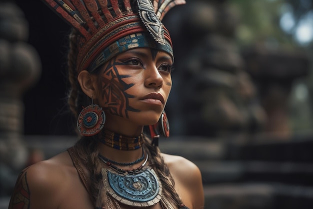 Retrato de una mujer guerrera azteca