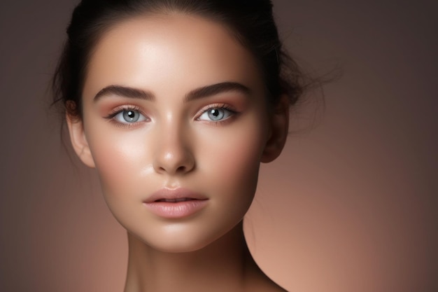 Retrato de una mujer hermosa de cerca Cara bonita con piel limpia belleza natural Concepto de tratamiento facial y cuidado de la piel