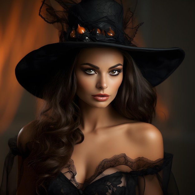 retrato de una mujer hermosa en disfraz de Halloween