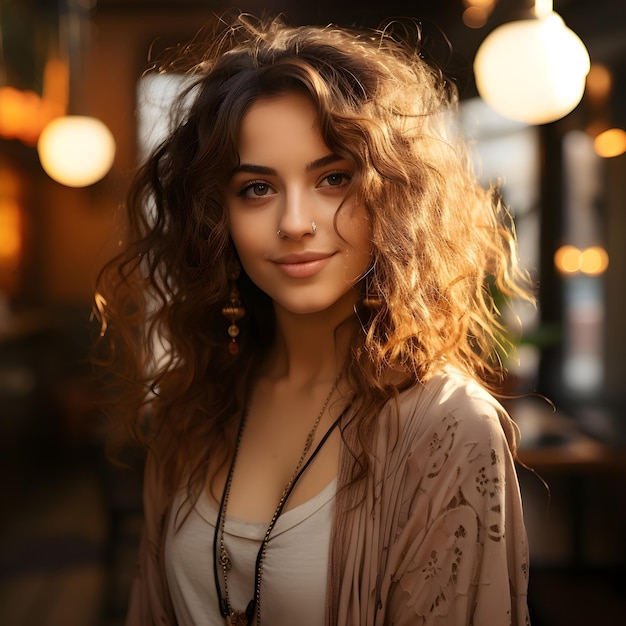 Foto retrato de una mujer hermosa y feliz