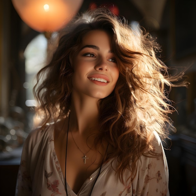 Foto retrato de una mujer hermosa y feliz