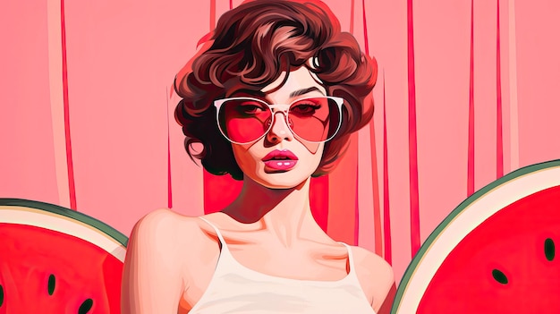 Retrato de una mujer hermosa en fondo rosa Moda de verano