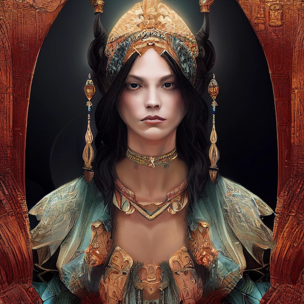 Retrato de mujer hermosa con ilustración de adornos dorados