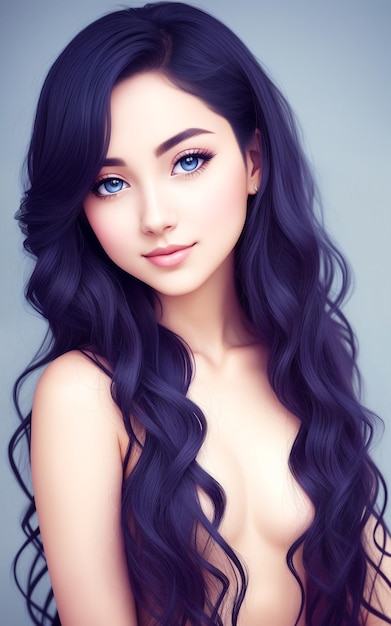 Retrato de una mujer hermosa joven Estilo anime