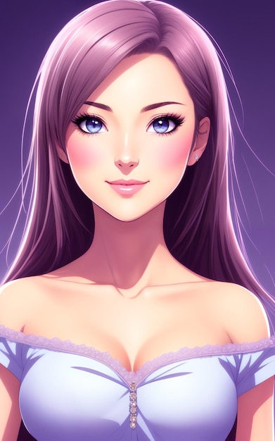 Retrato de una mujer hermosa joven Estilo anime