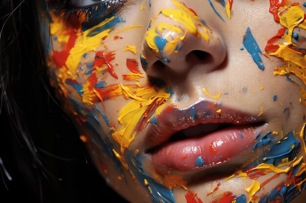 Retrato de una mujer hermosa con maquillaje creativo y pintura multicolor