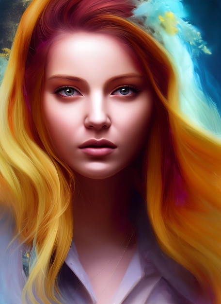 Retrato de una mujer hermosa, Pintura digital de una niña hermosa, Ilustración digital de una mujer