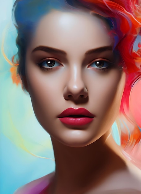 Retrato de una mujer hermosa, Pintura digital de una niña hermosa, Ilustración de una mujer