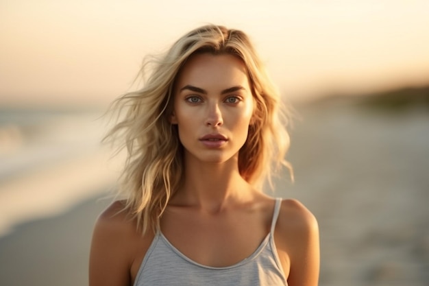 Retrato de mujer hermosa en la playa Ai generativo