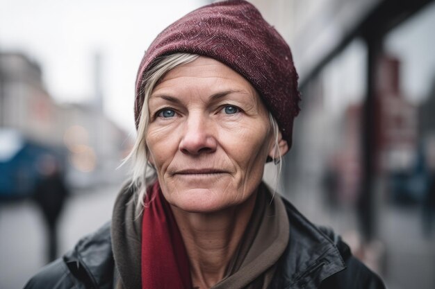 Retrato de una mujer sin hogar en la ciudad creada con ai generativa