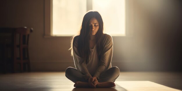 Retrato de mujer infeliz que muestra dolor