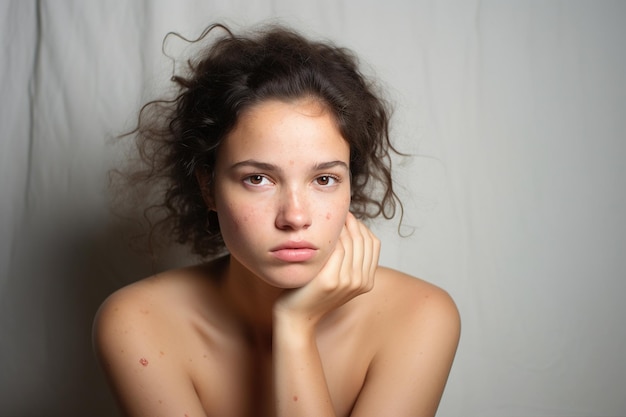 Retrato de una mujer con inflamación del acné