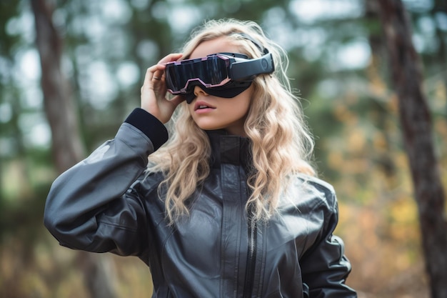 Retrato de una mujer inmersa en un mundo VR