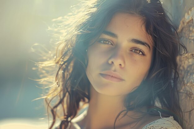 Retrato de una mujer joven al aire libre Colores suaves y soleados