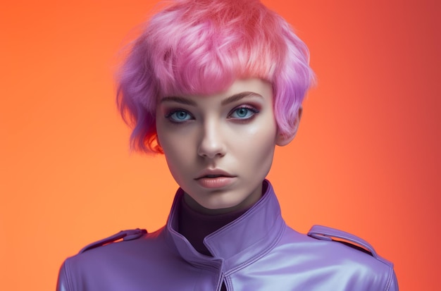 Retrato de una mujer joven atractiva con cabello colorido