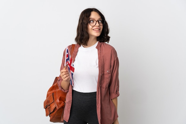 retrato, mujer joven, con, bandera de inglaterra