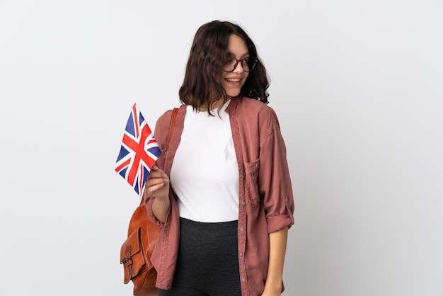 retrato, mujer joven, con, bandera de inglaterra