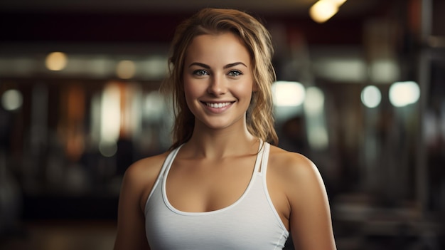 Retrato de una mujer joven con una camiseta blanca sonriendo