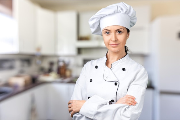 Foto retrato, de, mujer joven, chef