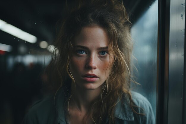 retrato de una mujer joven en una estación de metro