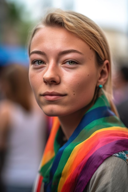 Retrato de una mujer joven en un evento de orgullo lgbtq creado con generative ai