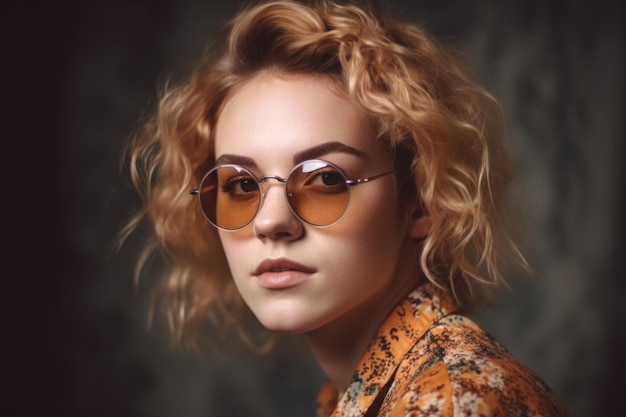 Retrato de una mujer joven con gafas de moda creadas con ai generativo